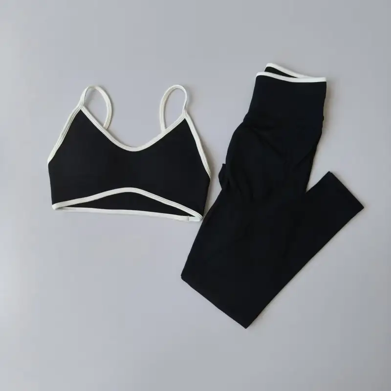 Seamless 2PCS Legging Sets Women's Strappy Sports Bras and Leggings High Waist Fitness Sculpt Leggings Running Pants Gym Suits - Image 2