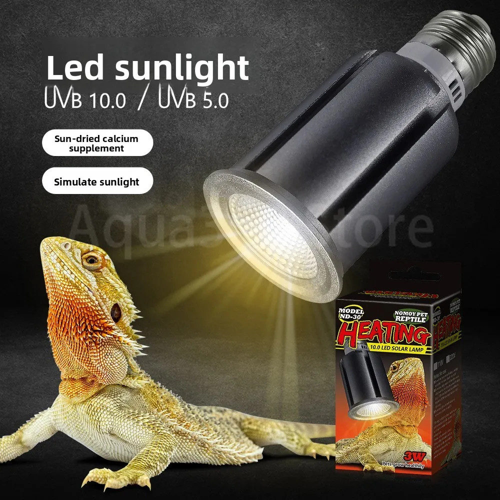 مصباح شمسي LED للزواحف من NOMOY - ضوء معزز للكالسيوم UVA + UVB للتنينات الملتحية والسلاحف - لمبة تشمس كاملة الطيف مع حرارة