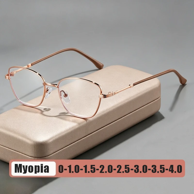 

Retro Cat-Eye Myopia Glasses for Women High-Quality Metal-Frame Blue Light Blocking Minus Diopter Eyeglasses Men Goggles