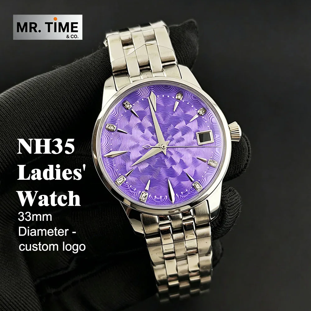 2026 New Ladies' Watch Cocktail Dial Watch 33mm Stainless Steel Watch Automatic Watch Suitable for NH35 Movement Watch