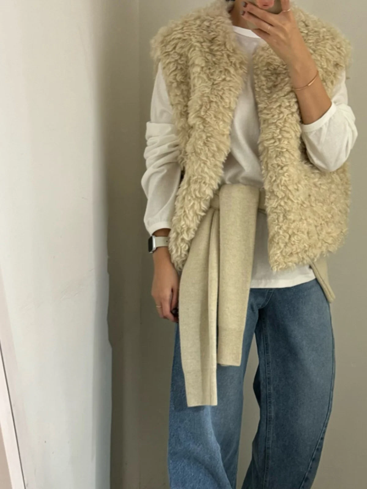 Korean Style Casual Versatile Lamb Fur Vest Cardigan Women's Autumn Winter New Gentle Age-Defying Layering Vest Tank Top