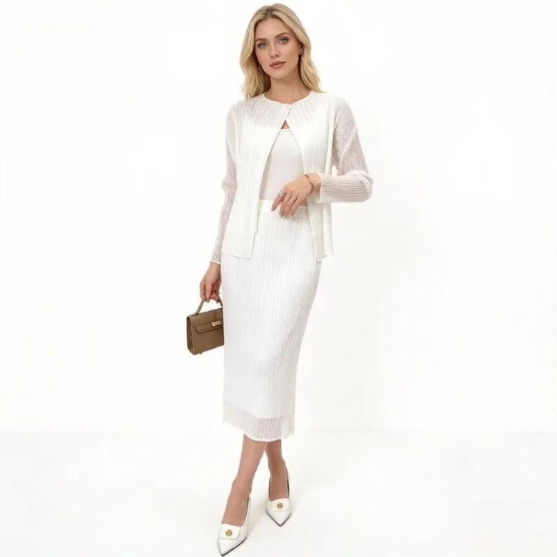 Miyake Pleated 2026 Spring/Summer Pleated Mesh Fake Two-Piece Double Layer Casual Skirt for Women High Waist Fashion Versatile
