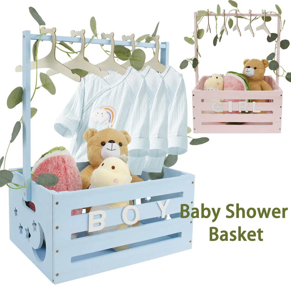 

Деревянная корзина для хранения детского душа, украшение, большая вместительная корзина для детского душа, портативная корзина для ванной комнаты для новорожденных для мальчиков и девочек