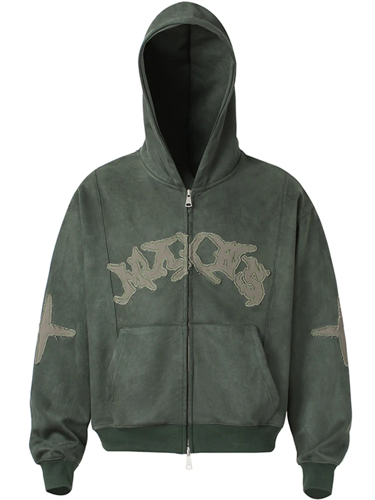 سترة هودي رجالية من مارس أمريكان بتصميم ريترو مع تطريز حروف وسحاب من الجلد المدبوغ، معطف شتوي أنيق بتصميم ياقة #5