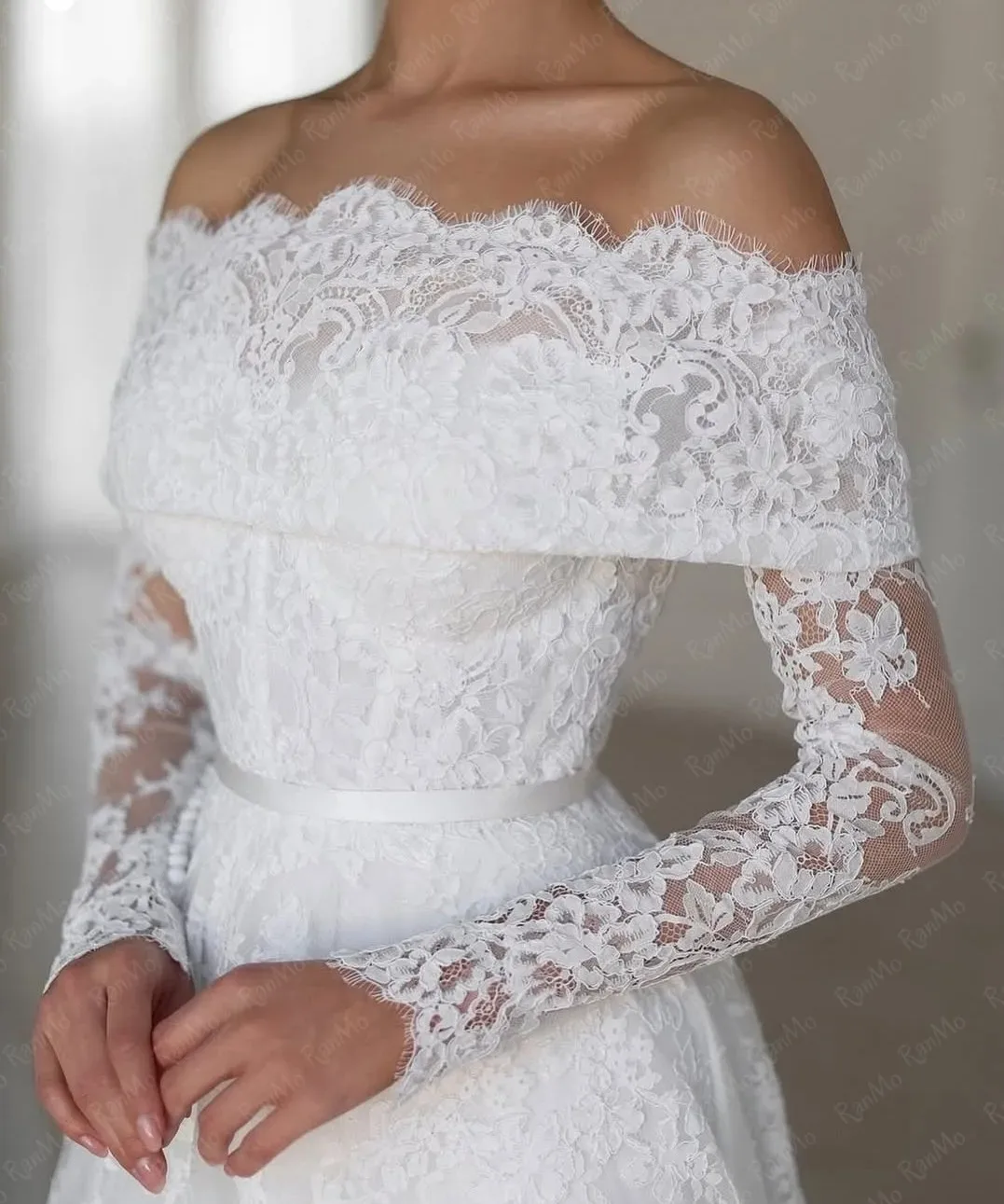 Squisito abito da sposa in pizzo a-line 2026 con spalle scoperte manica lunga backless sposa abiti da sposa nuovi abiti da noiva