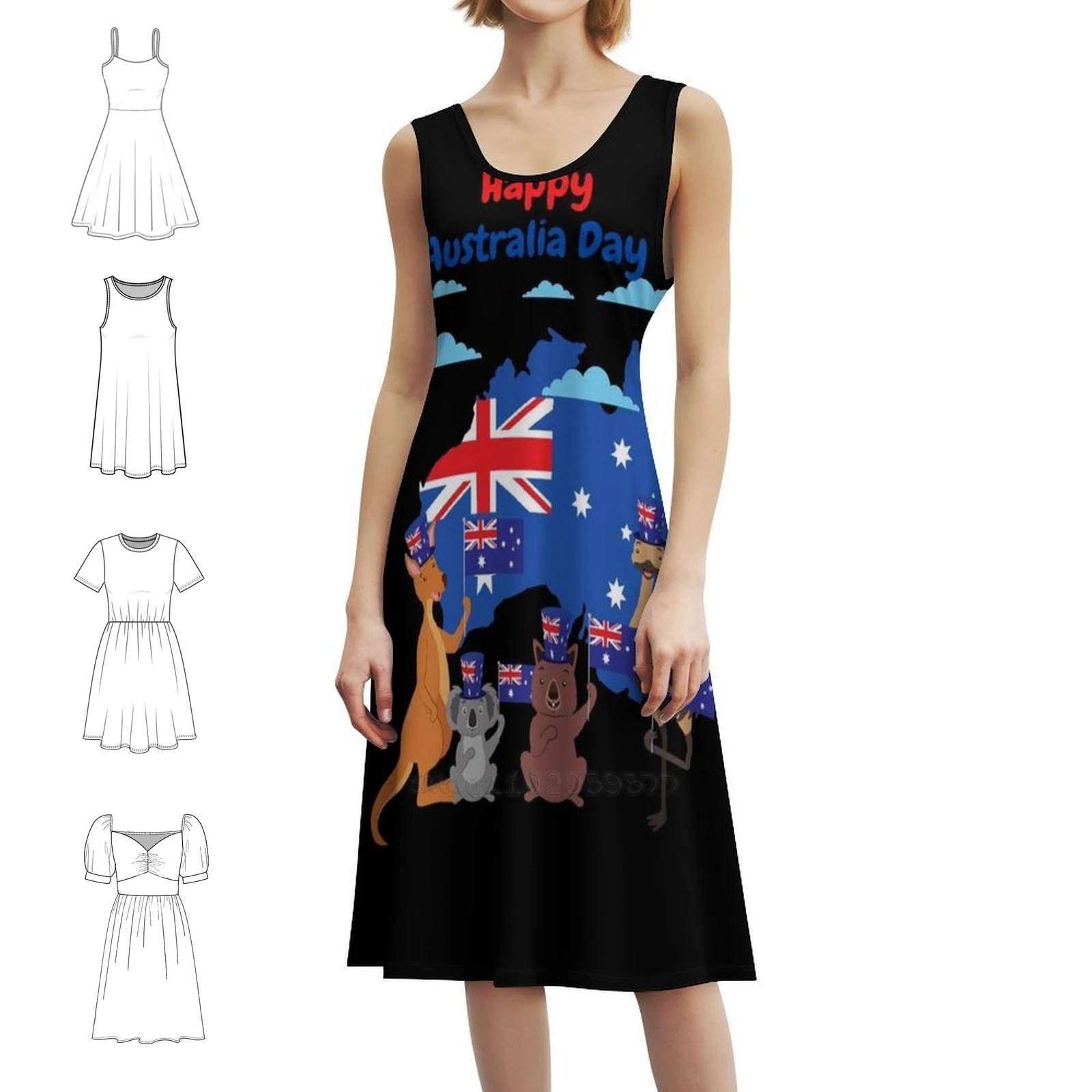 Feliz dia da Austrália! Animais engraçados letras vermelhas e azuis feminino streetwear vestido de festa na moda impressão clube roupas para o sexo feminino