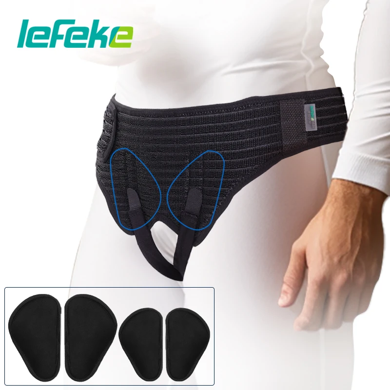 Lefeke Adjustable Adult Hernia Belt Man Inguinal Groin Support Inflatable Hernia Bag with 2 Removable Compression Pads