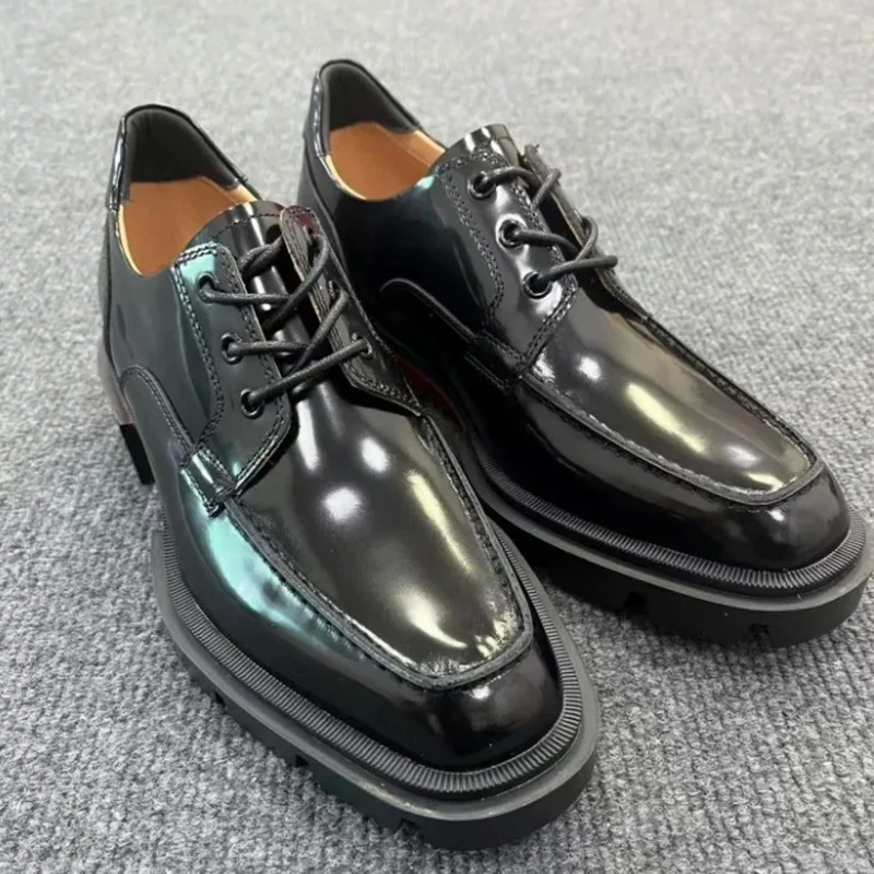

Black Genuine Leather Men's Dress Shoes Designer Shoes Man Lace-up Thick Sole Platform Shoes Derby Formal Wedding Shoes