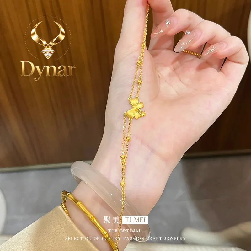 Dynar Jewelry   New Chinese style 999924K real gold escaped princess bow bracelet for women  popular love light luxury double-la