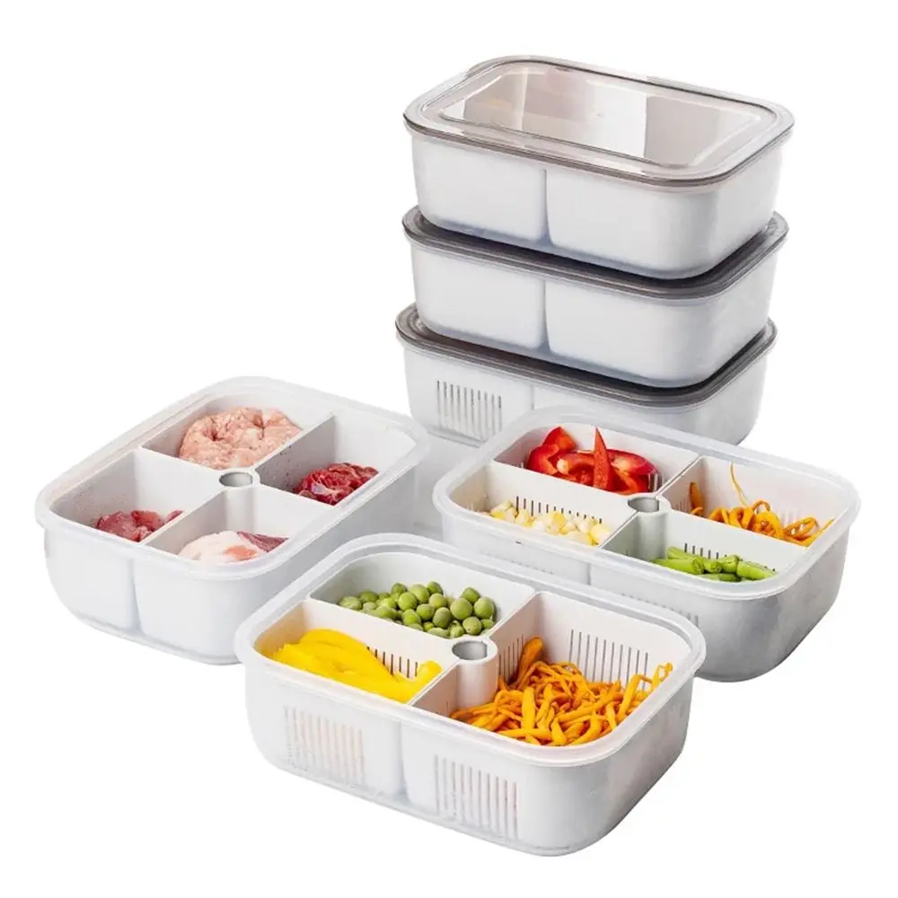 

1Pcs 2/3/4 Grids Refrigerator Storage Box Vegetable Fruit Preservation Drain Basket Fridge Organizer Container