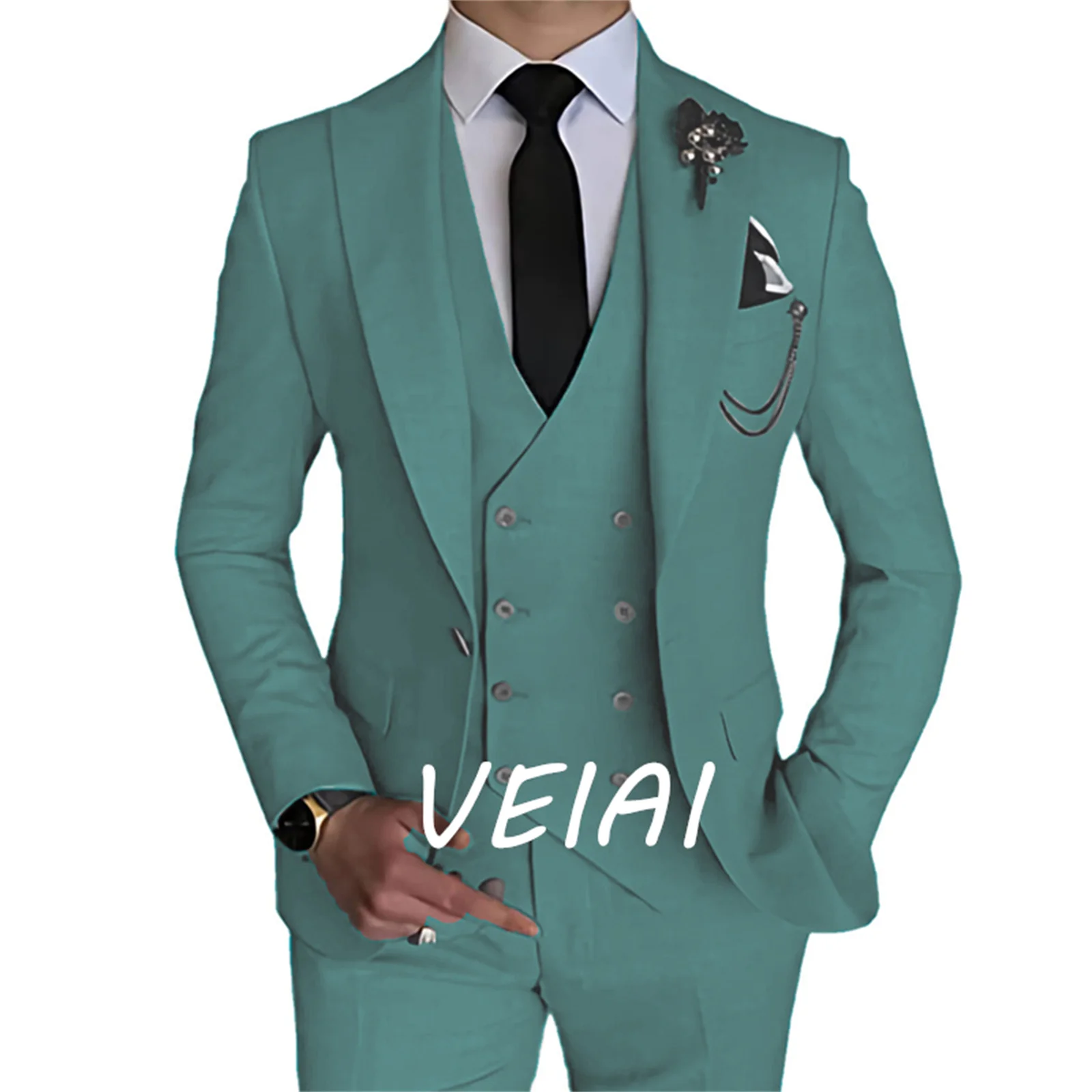 

Fashion New Men Leisure Boutique Business Solid Color Wedding Suit Coat Pants Vest 3 Pcs Set Dress Blazers Jacket Trousers