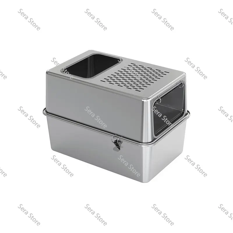 Fully Enclosed Stainless Steel Cat Litter Box Extra Large Anti Splash Cat Toilet Deodorizing Design Easy Clean Pet Litter Box