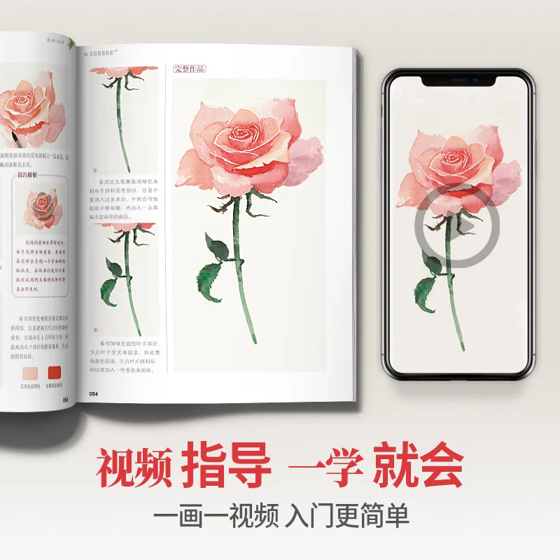 Watercolor basic tutorial, zero basic entry, landscape copying template book, proficient in picture album line draft, comic figu