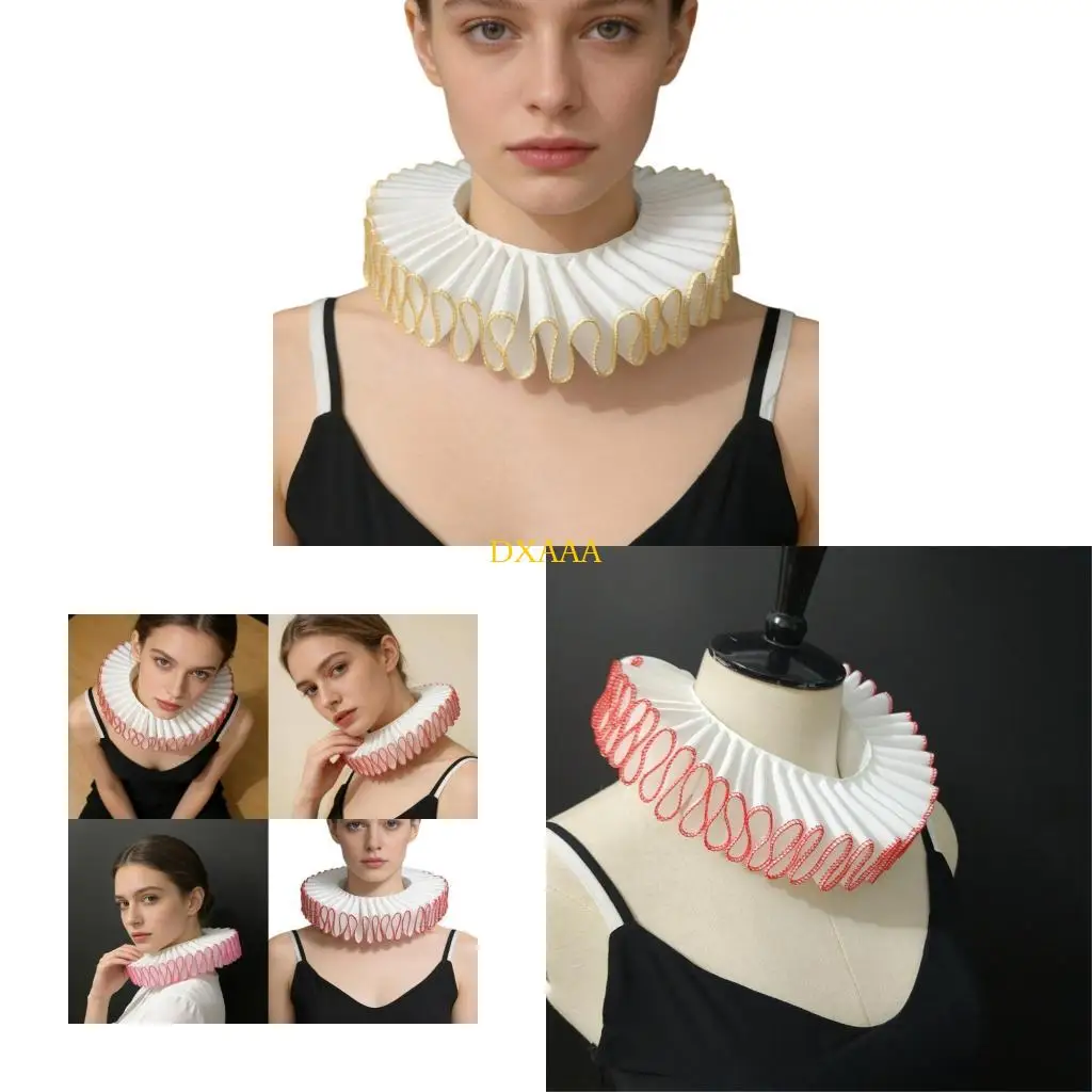 

DXAA Ribbon Detachable Collar Fashion Ruff Neck Clown False Collar Costume Accessory for Comfort in Various Occasion