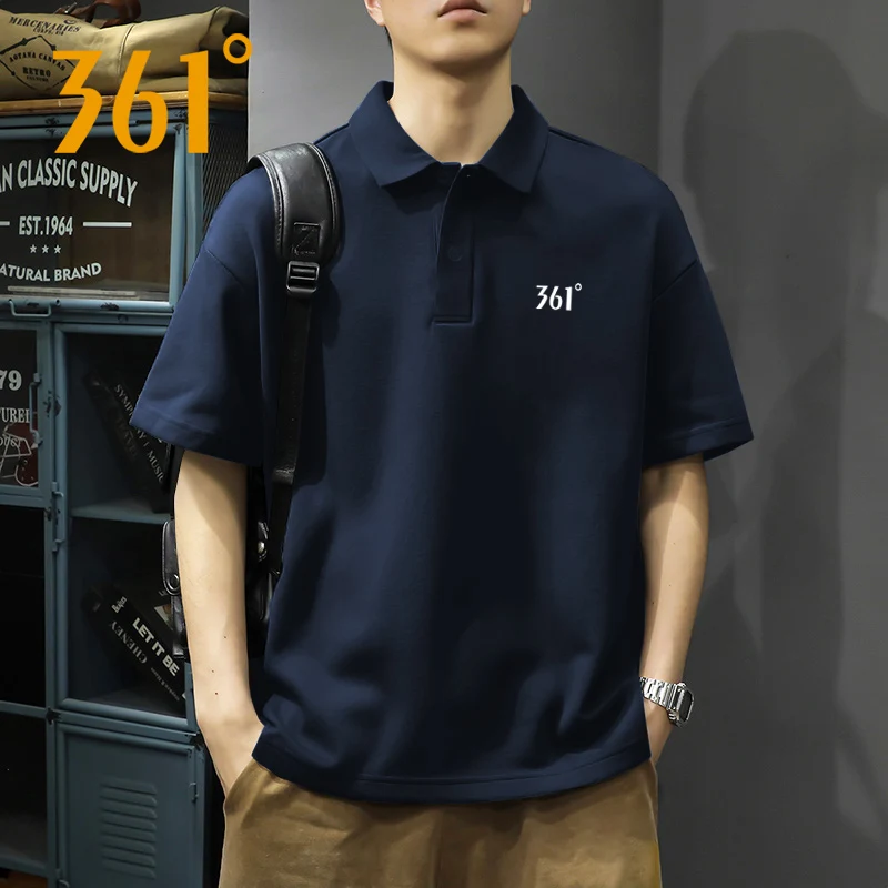 361 Men's Sport Casual Short Sleeve  Shirt Summer 2026 Fashionable Thin Breathable Flip Collar T-Shirt Regular Fit Pure C...