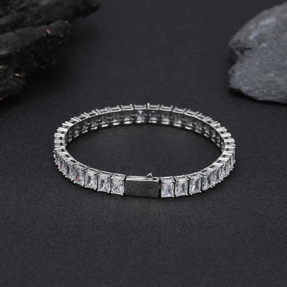 NUOYA New 6MM Rectangular Zircon Tennis Bracelet Full Iced Out Hip Hop Tennis Chain Bracelet Women Fine Jewelry For Gift