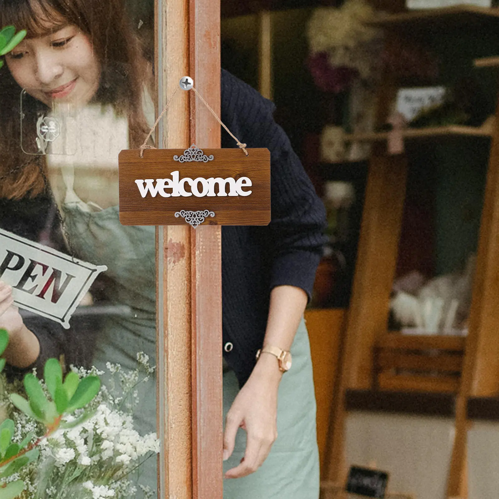 Front Door Welcome Sign Natural Wood Hanging Plaque Rustic Decorative Wall Art Living Room Bedroom Entrance Mantel Farmhouse