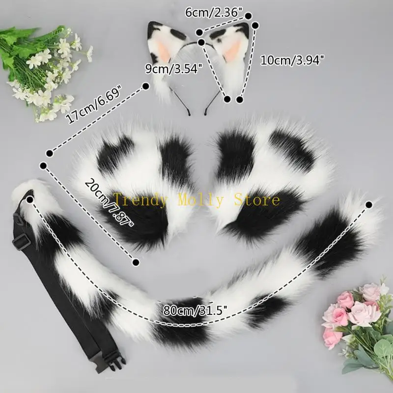 N5KB Wolf Fuchsschwanz Clip Ohren und Handschuhe Set Halloween Cosplay Party Kostüm Zubehör
