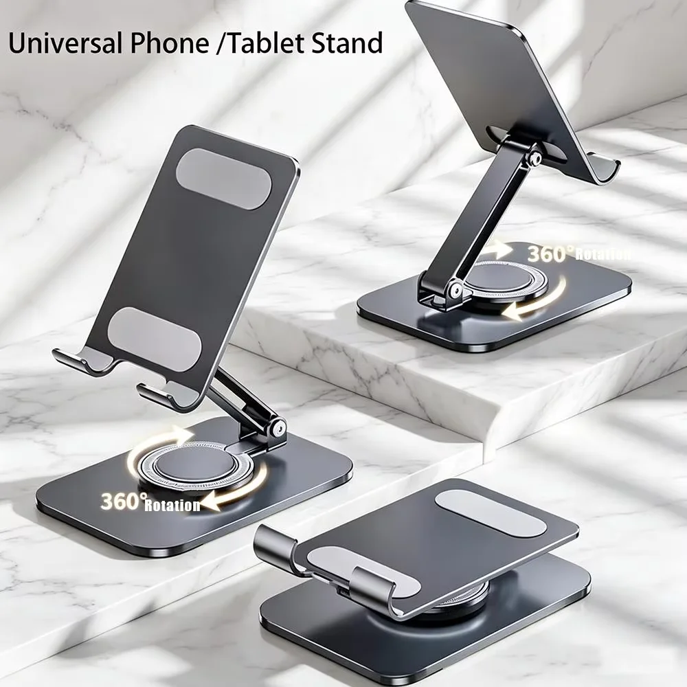 Universal Ergonomic 360° Rotatable Phone Tablet Pad Bracket Adjustable Height Foldable Desktop Holder Anti-slip Silicone Pads