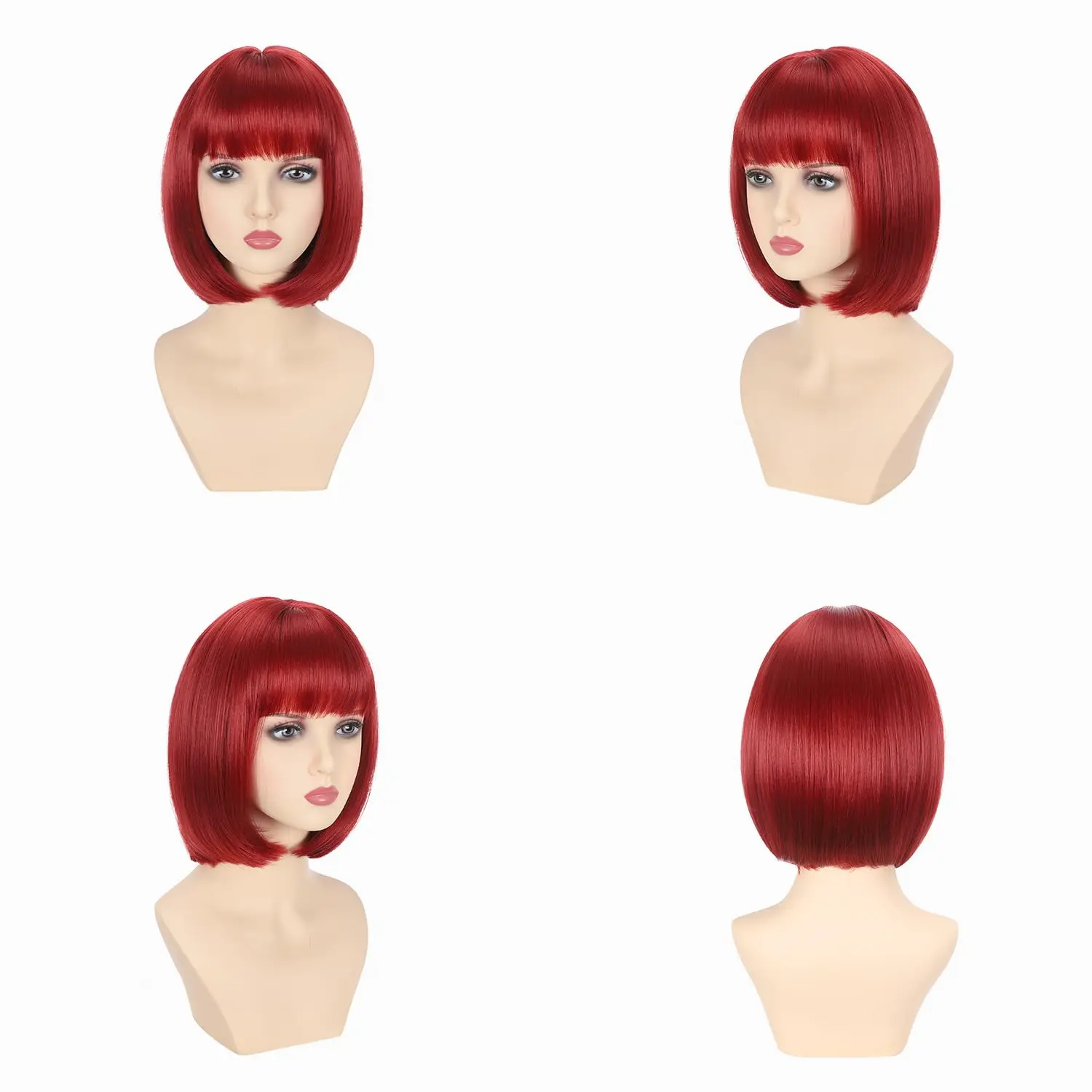 Red short bob synthetic wig - Halloween party cosplay role-playing wig - Daily wig - Heat-resistant hairpiece