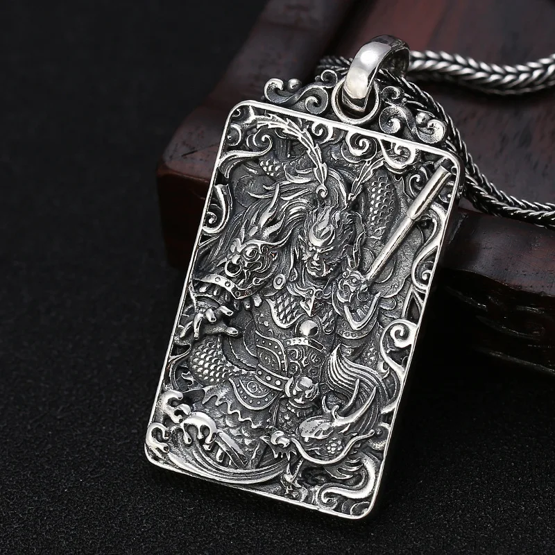 S925 Sterling Silver Wukong Pendant Black Color Old Process Unisex Dragon Solid Fine Jewelry FYNE412