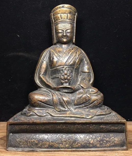 8,4 "antiguo budismo del Tíbet bronce dorado Je Tsongkhapa Lama Guru estatua de Buda maestro