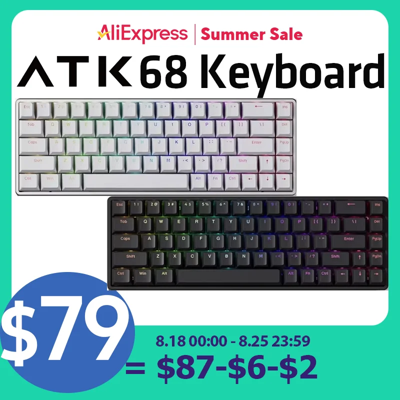 

ATK ATK68 клавиатура с магнитным переключателем, Игровая клавиатура, интеллектуальная скорость X, быстрый запуск, алюминиевый сплав, механическая клавиатура RGB PC Gamer
