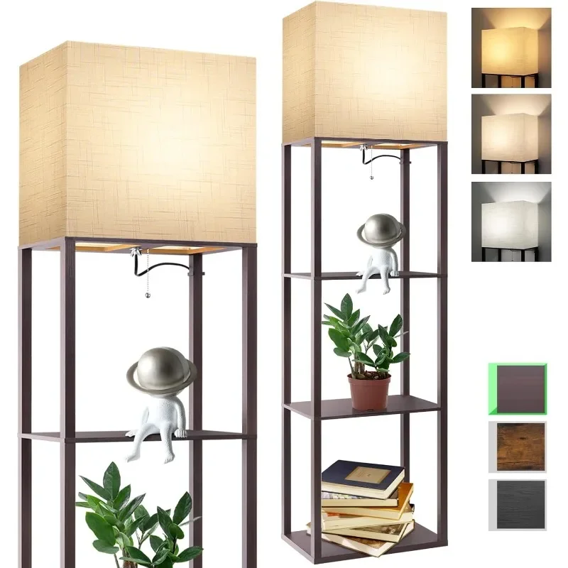 Plus - Floor Lamp with Shelves, Wide Shelf Lamp, Shelf Floor Lamp with 15W LED Bulb, 3 Colors Temperature, Memory Function