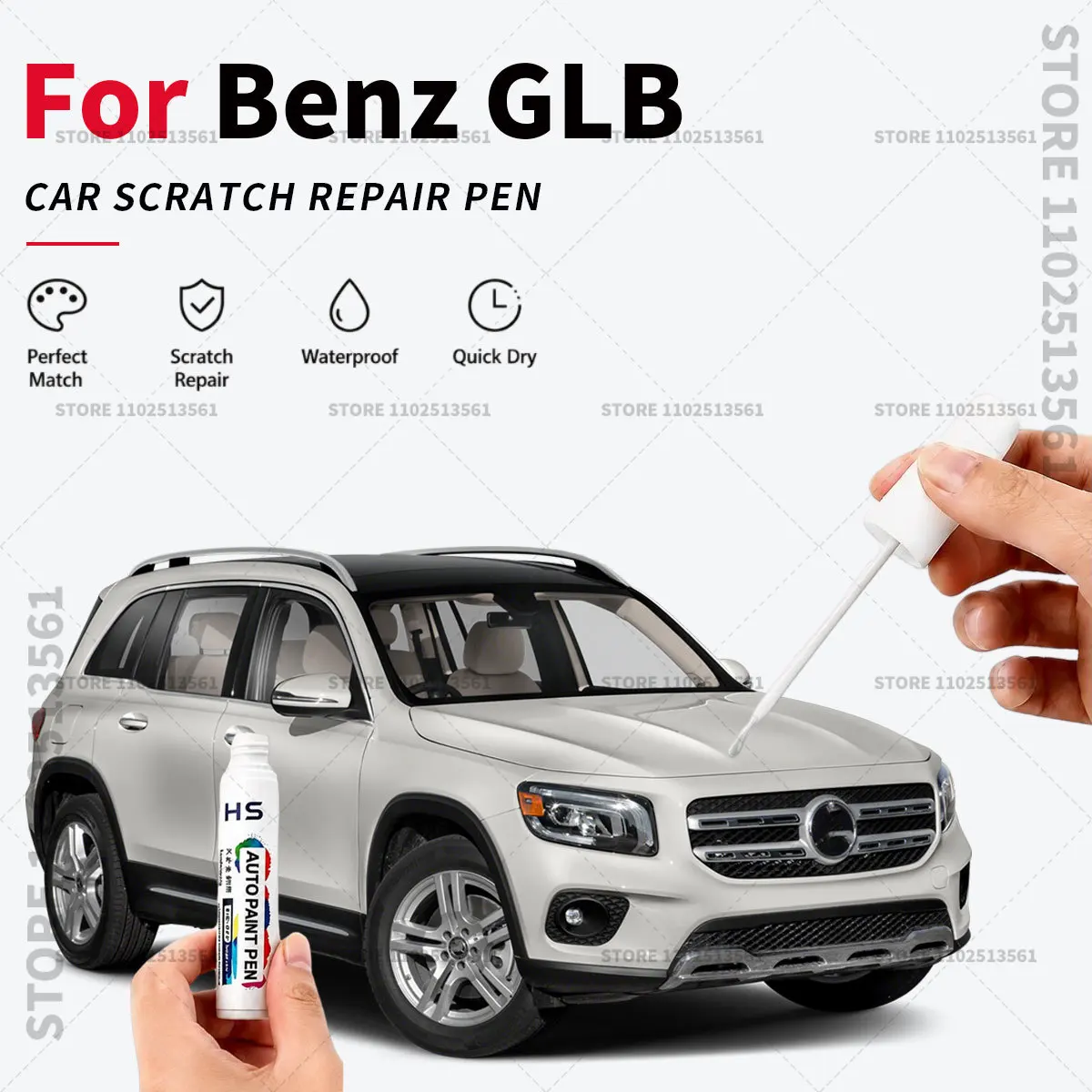 For Mercedes Benz GLB Quick Dry Car Touch Up Paint Pen Auto Scratch Repair Brush for Paint Chips Scratches and Scuffs White