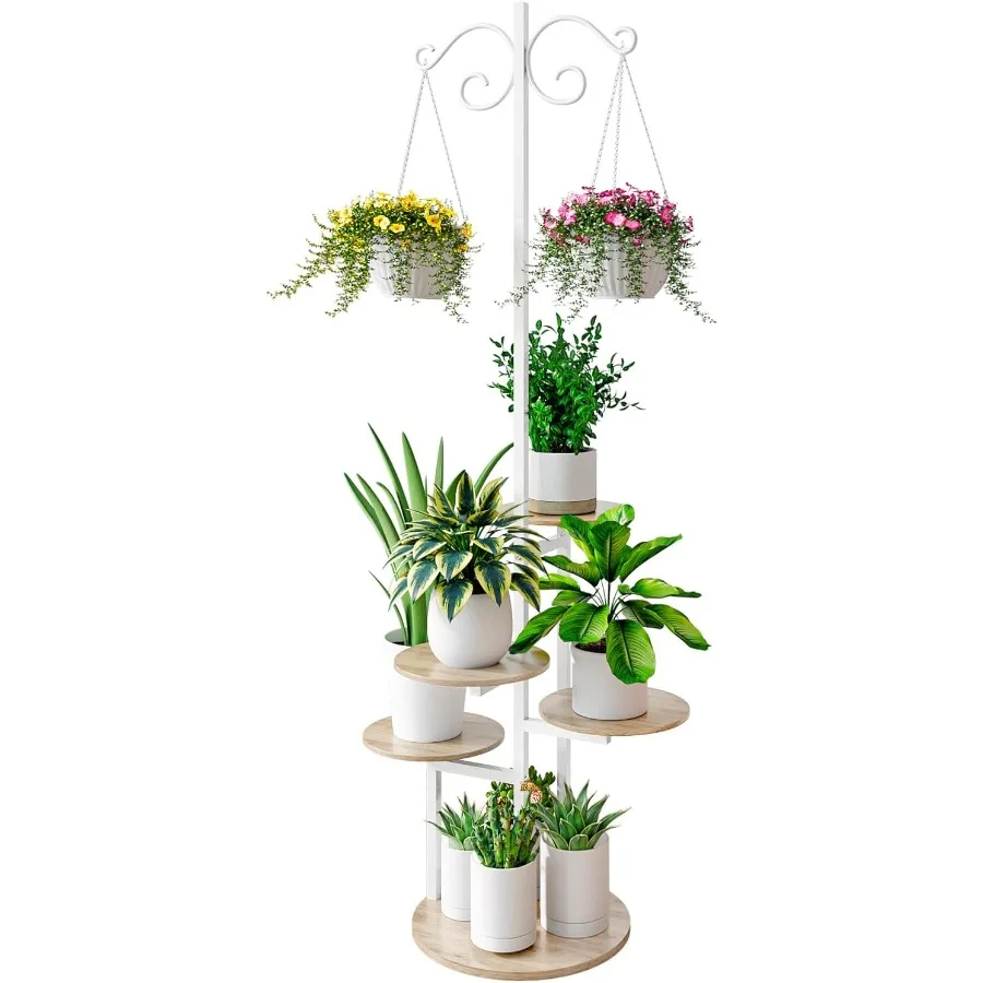 Plant Stand Indoor 5 Tier 8 Potted with hook hanging basket Multiple Flower Pot Holder for Patio Garden Balcony Living Room Cor
