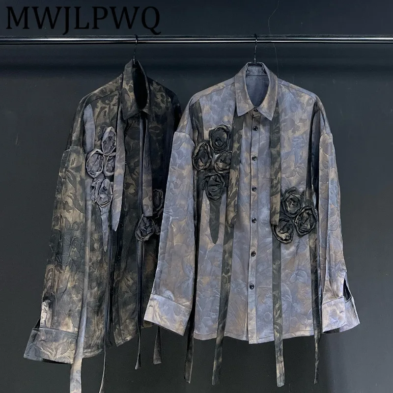 

MWJLPWQ Printed Design Black Loose Casual Shirt Men's High Street Lapel Long Sleeve Elegant Niched Tops Autumn 2025 New 12142