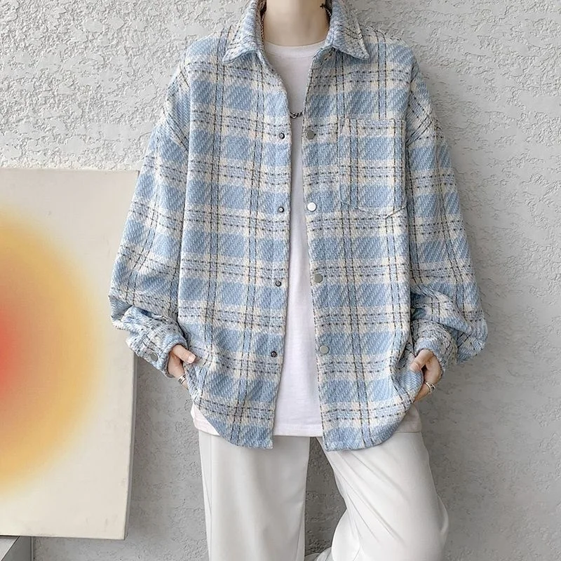 

Мужская клетчатая трикотажная куртка свободного покроя, весенне-осенняя универсальная китайская легкая вельветовая ткань, модная верхняя одежда