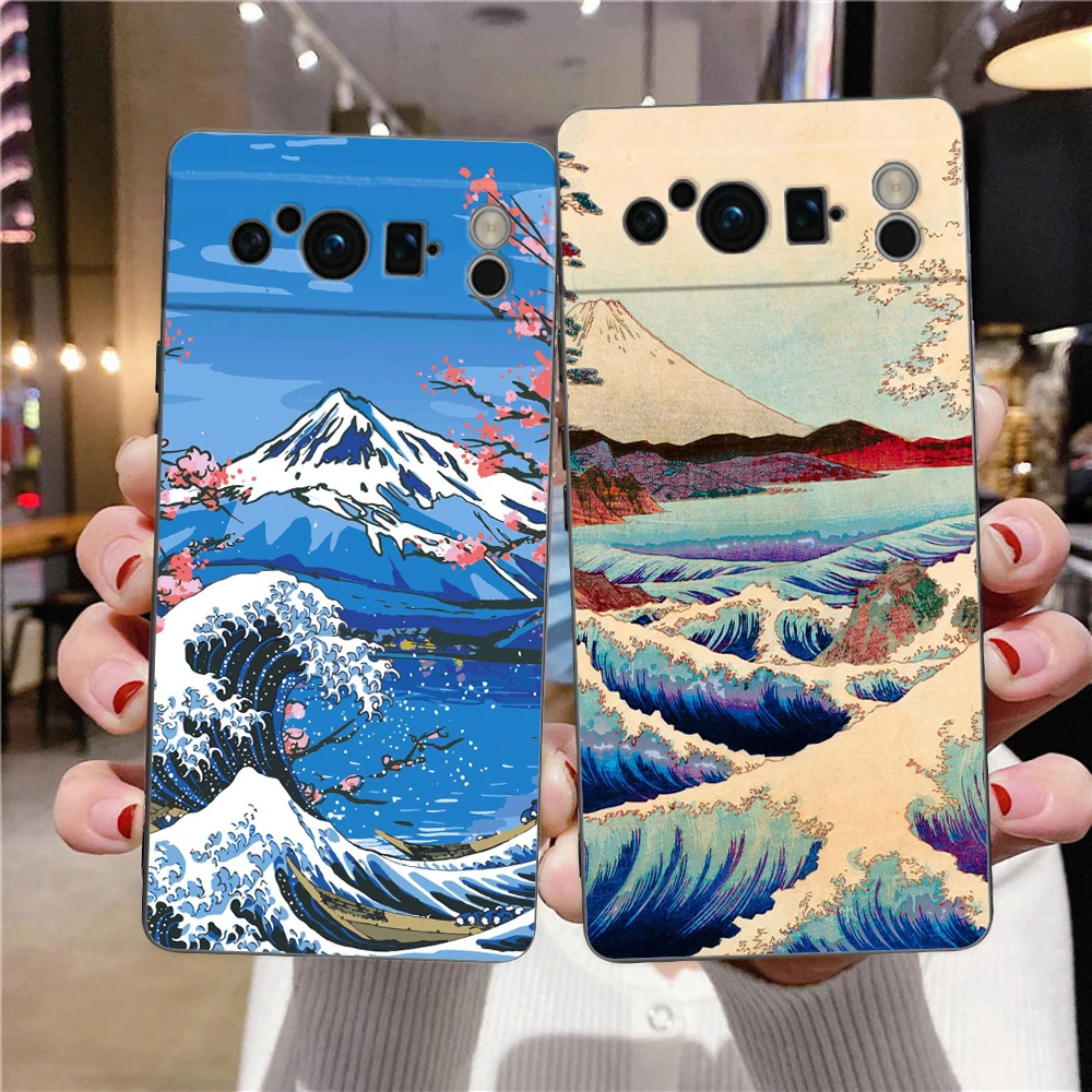 Golden Great Wave Kanagawa Surf Phone Case For Google Pixel 8 A 7 6 Pro Soft Shell For Pixel 6A Silicone Shockproof Black Cover