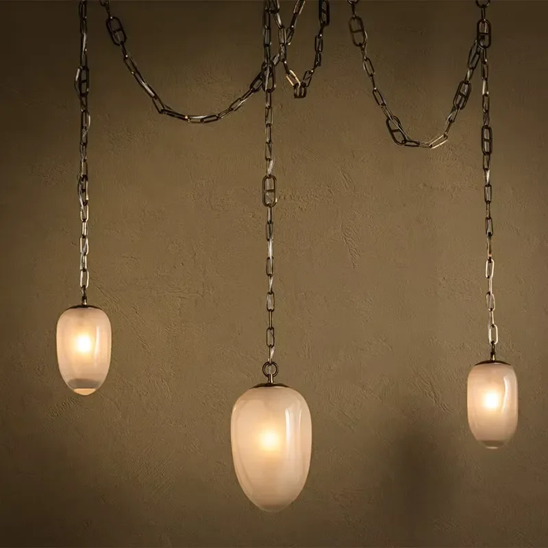 French Minimalist Vintage Glass Chandelier Modern Ceiling Light for Restaurant Bar Counter Coffee Shop Decorative Pendant