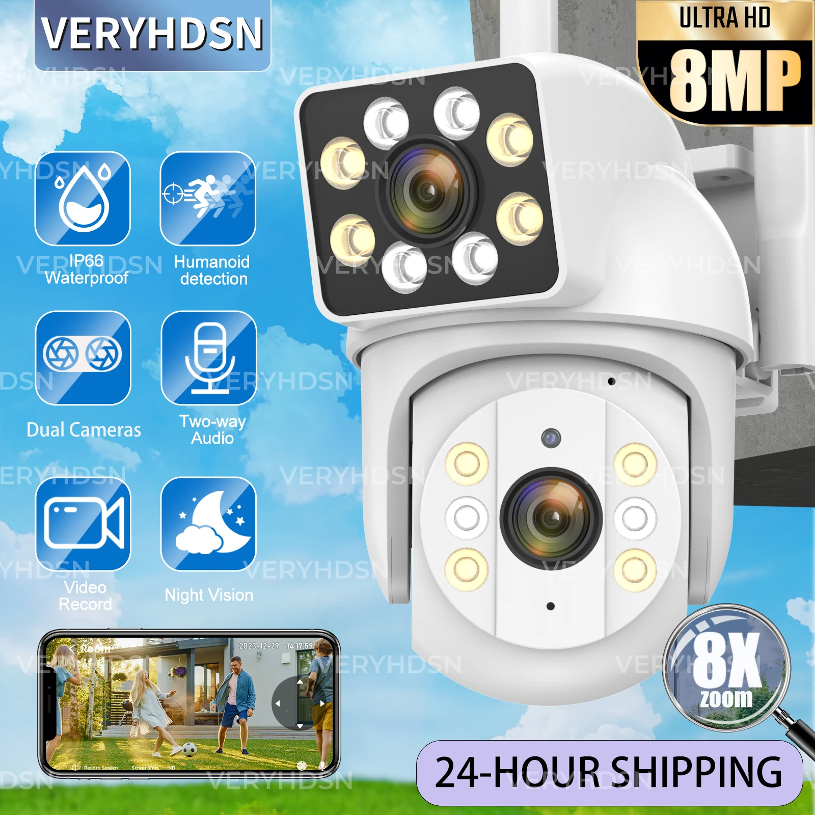 

8MP HD PTZ WiFi 4K Dual Lens Screen Camera Auto Tracking Home Security Protection Motion Detection Outdoor IP CCTV Survalanc cam