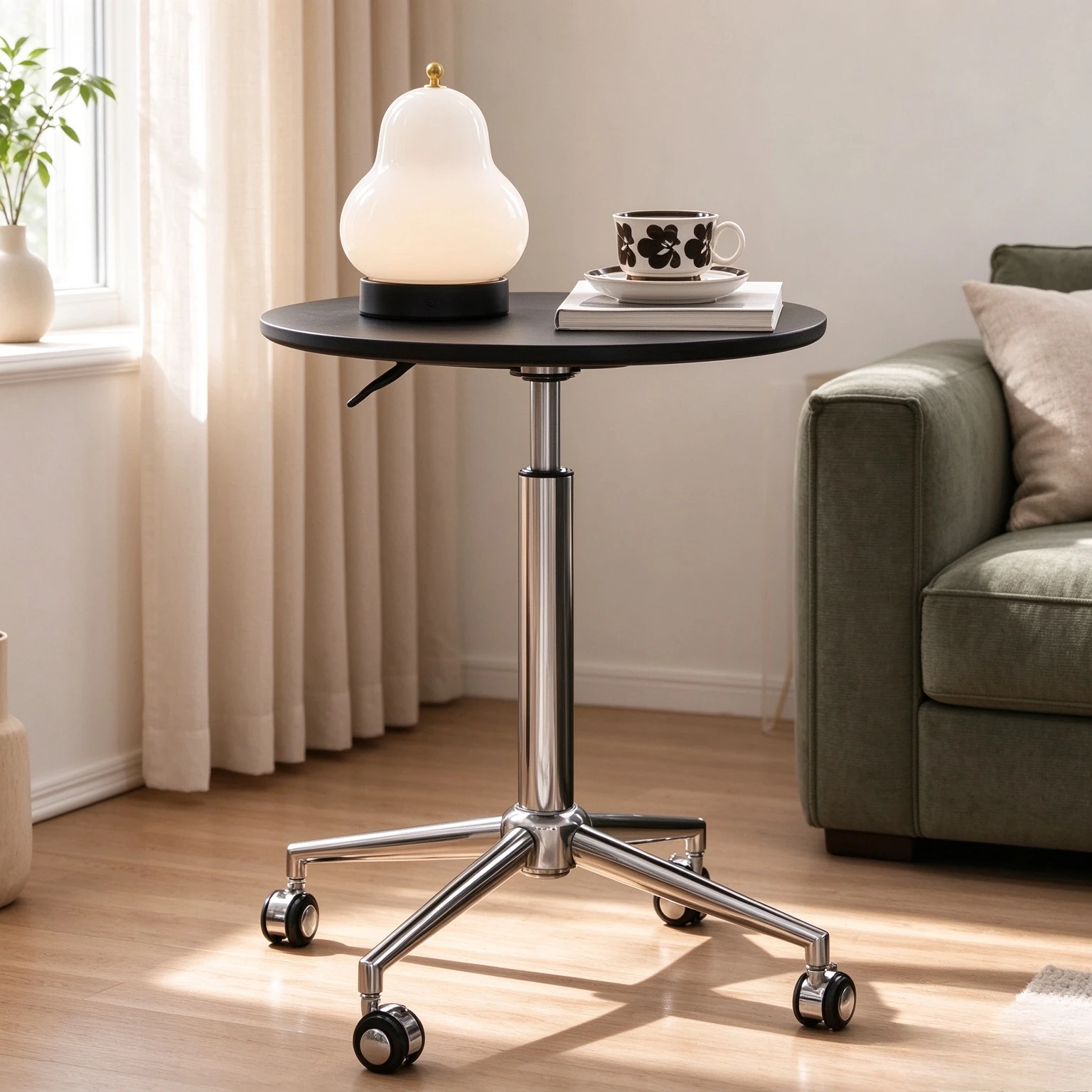 Nordic Movable Lift Top Round Side Table, Adjustable Coffee Dining and Computer Desk for Small Apartment, Bedroom and Sofa Side
