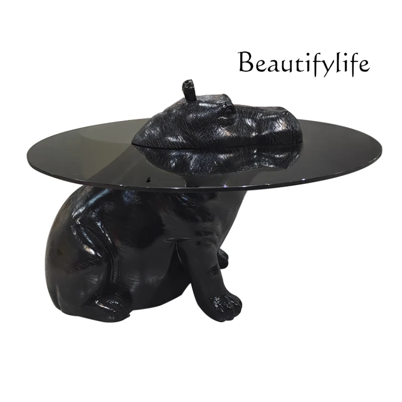 

Hippo Tea Table Personalized Animal Creative round Minimalist Living Room Home Tempered Glass Small Apartment Tea Table