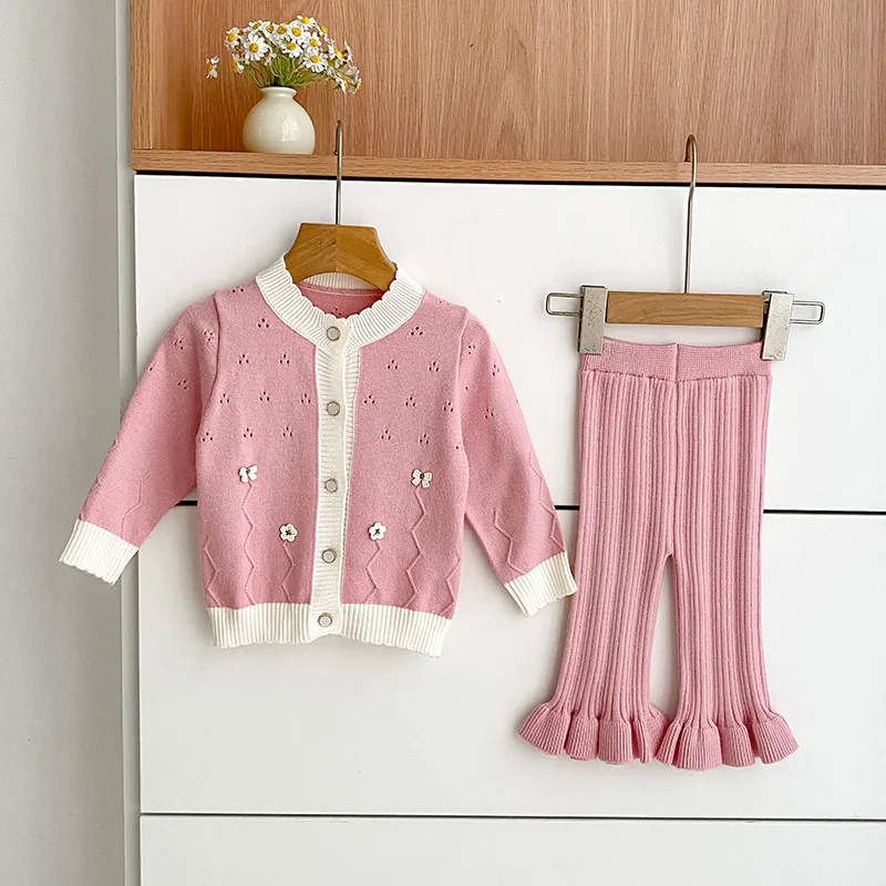 

Autumn Baby Girls Knit Clothes Sets Long Sleeved Cardigan Sweater and Flared Pants Two Piece Outfits Newborn Cute Clothing Suit