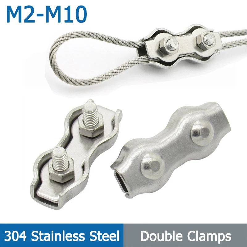 

1-10pcs M2-M10 304 Stainless Steel Wire Rope Clips Double Grips Cable Clamps Chuck Lock Cable Wire Fastener Clamp M3 M4 M5 M6 M8