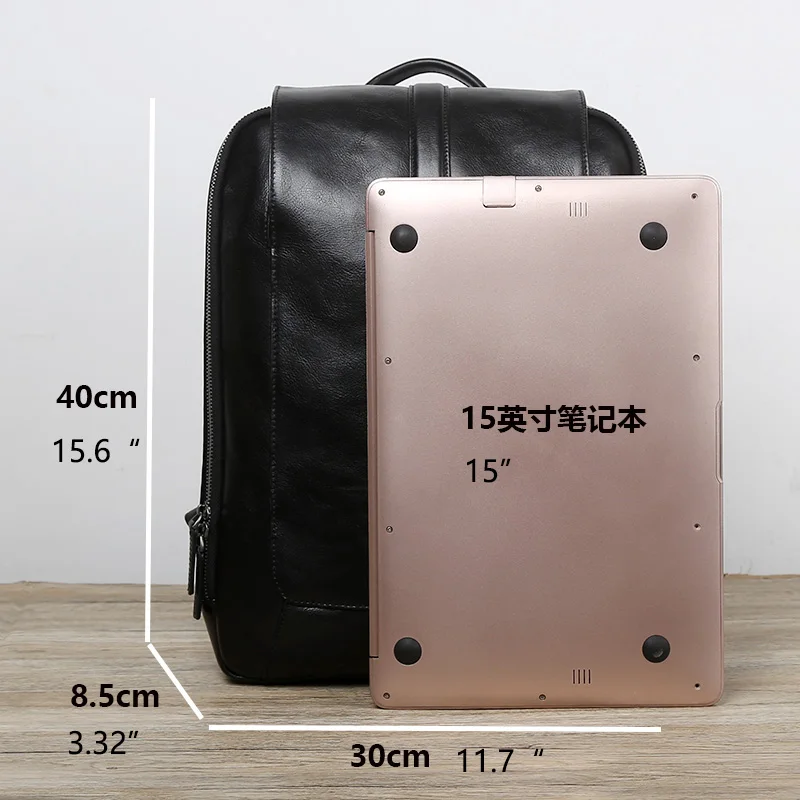 NZPJ Männer Leder Rucksack Natürliche Rindsleder Casual Computer Tasche Retro Hohe Kapazität Schule Tasche Trendy Männer Tasche Für 15,6 Zoll laptop – Detail 2