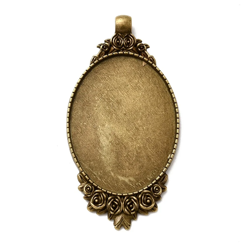 10 unidades de cabujones de aleación estilo vintage con diseño de rosa tallada, con engastes de bisel de borde liso, en bronce, para dijes de fotos y cabujones en blanco