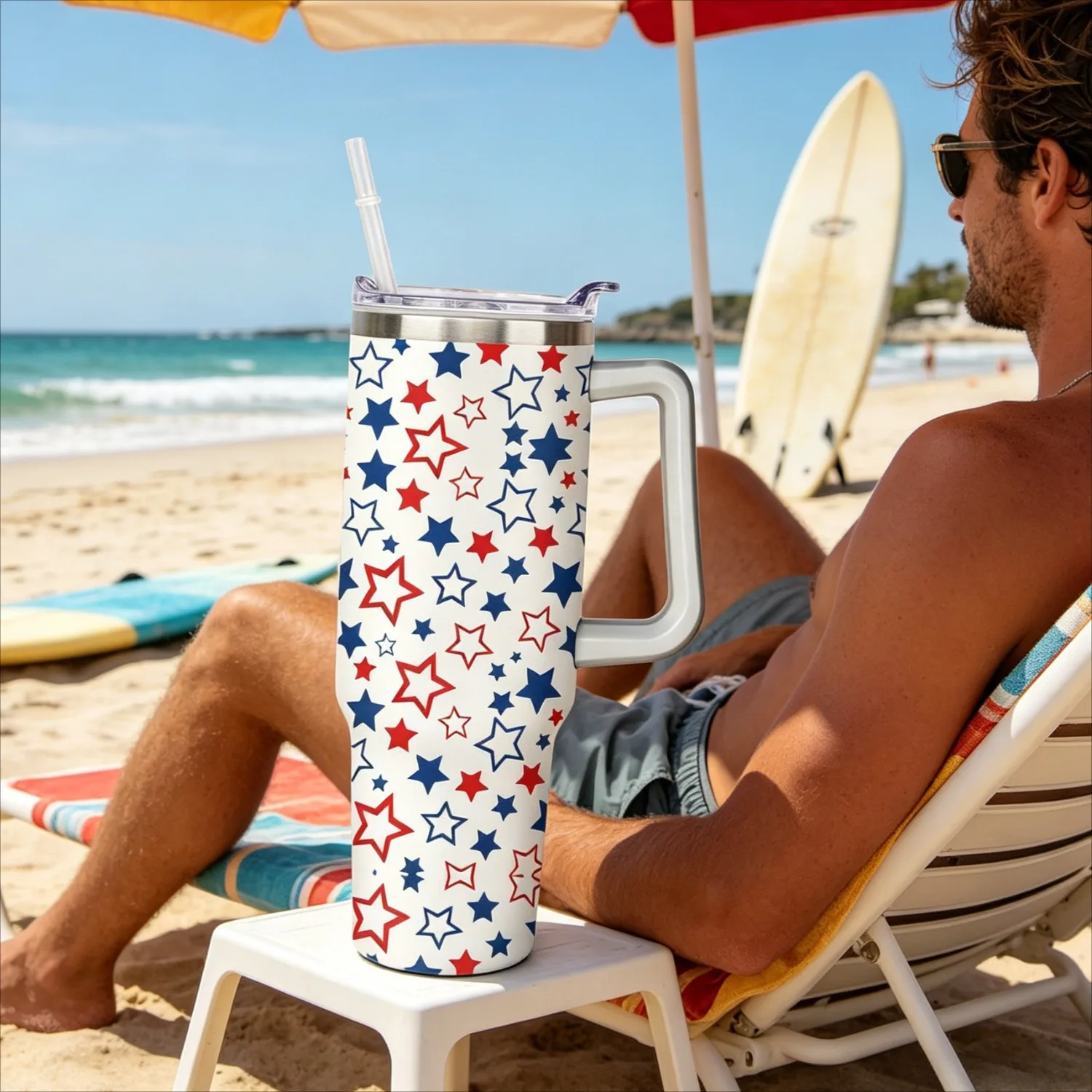 1pc 40Oz Independence Day Themed Leak-Proof Cup with Handle, 40Oz Independence Day Themed Double Insulated Straw Cup, Editors' Recommended Gifts Travel Essentials