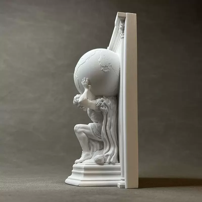 Gypsum Bookend Hercules Sculpture, Decorative Globe Statue for Desk Bookshelf Wine Cabinet, Art Deco Ornament for Office Living
