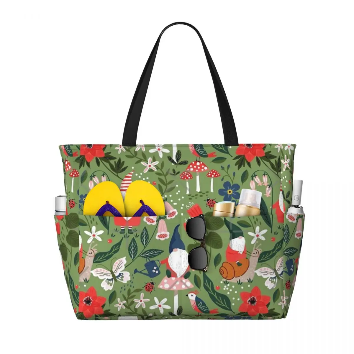 Stravagante gnomo da giardino che cavalca lumache borsa da viaggio da spiaggia, borsa tote regali pratici alla moda regalo di compleanno modello multi-stile