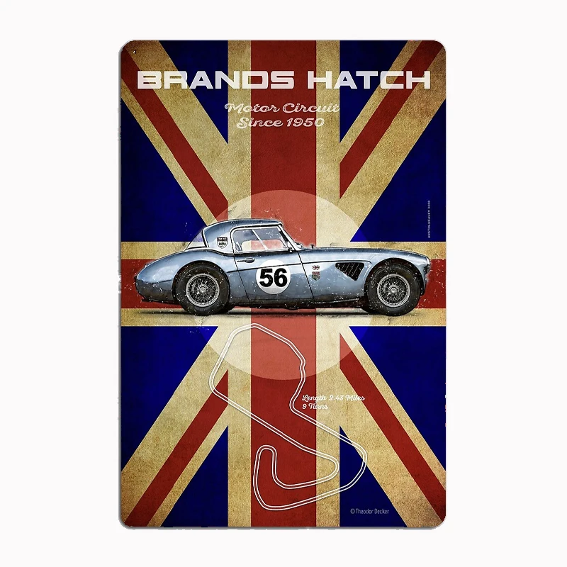 Brands Hatch Healey Vintage Sport Cars Metal Sign Poster Garage Room Wall Decoration Cinema Living Custom Tin Home Decor