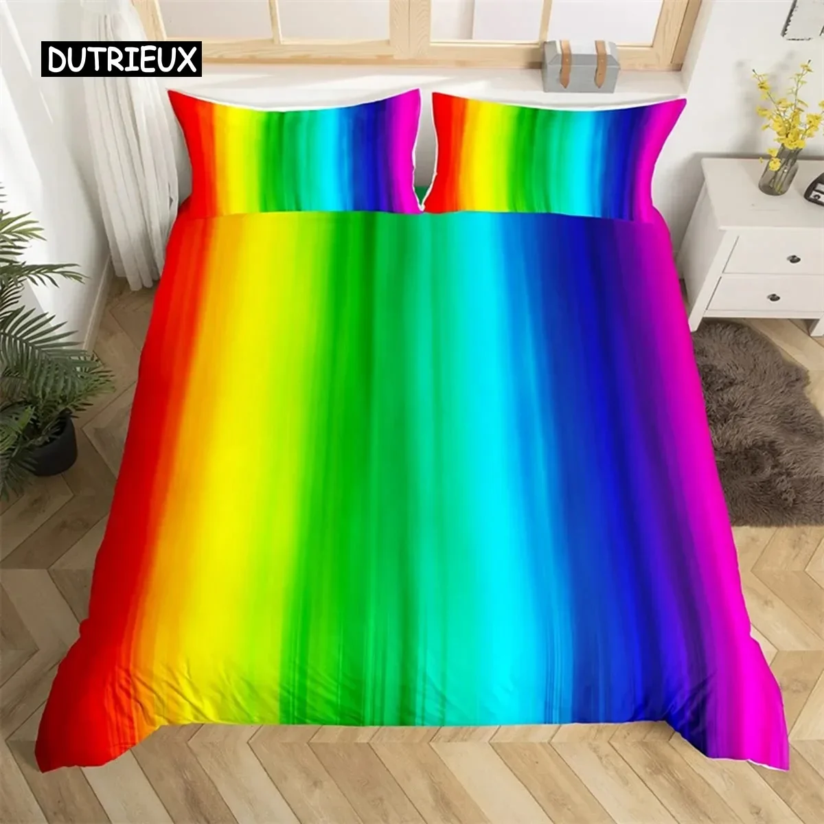 

3D Rainbow Gradient Duvet Cover Set Queen Size for Kids Girls Cute Style Bedding Set Polyester Single King Twin Quilt Cover