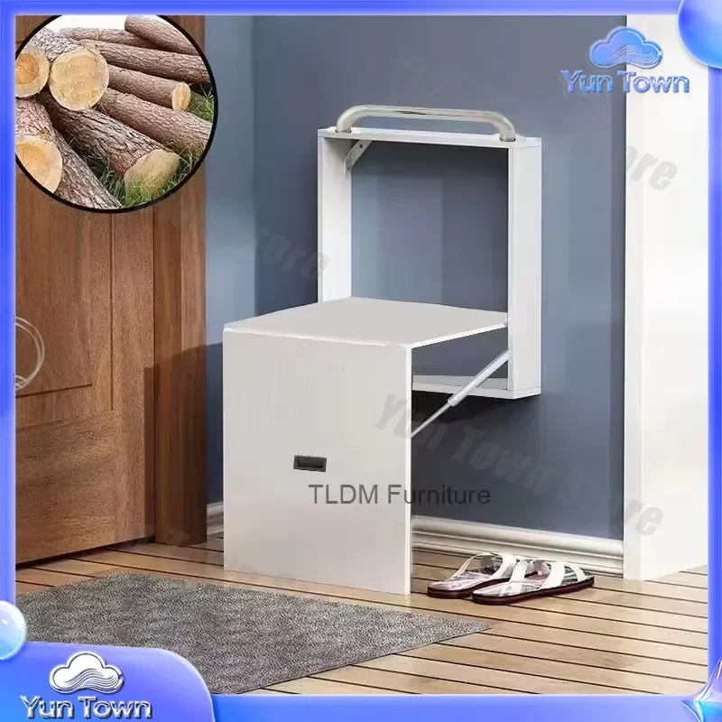 Minimalist Folding Bathroom Seat for Home Wall Mounted Storage Chair Porch Invisible Shoe Changing Stool for Small Spaces