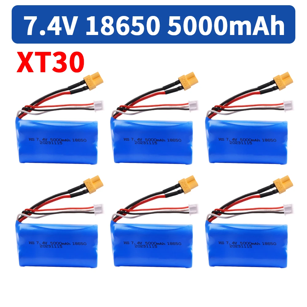 HUINA 580 1580 1583 RC 장난감용 리포 배터리, XT30 플러그, 7.4 V 5000mAh, 7.4 V 2S 배터리, 1580-005 Huina 550 583 582