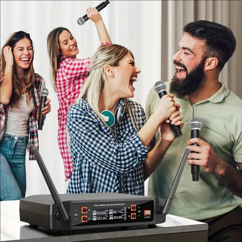 Riwoarl Wireless Microphone Handheld 4 Channel UHF Fixed Frequency Dynamic Microphone For Karaoke Wedding Party Band Church Perf