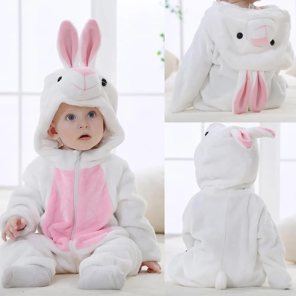 0 to 1 2 3 4 Years Kids Kigurumi Rompers Winter Hooded Cartoon Jumpsuit Baby Clothes Children Animal Cosplay Costumes  Jumpsuits